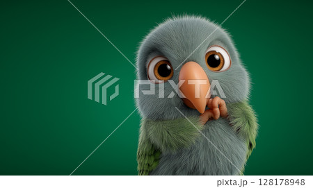 Cute parrot posing playfully on vibrant green background 128178948