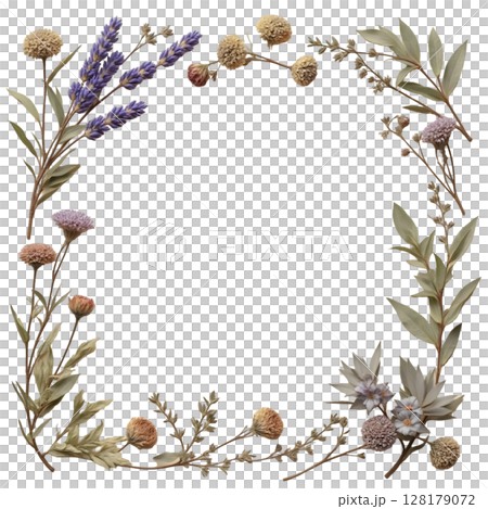 watercolor wreath of wildflowers 128179072