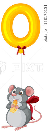 Cheerful Mouse with Cheese and Balloon Cheerful Mouse with Cheese and Balloon 128179151