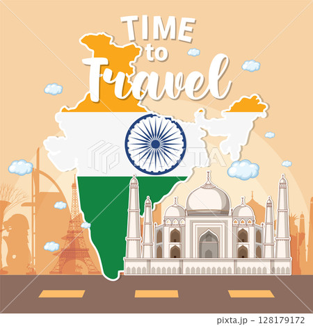 India Travel Illustration with Iconic Landmarks 128179172