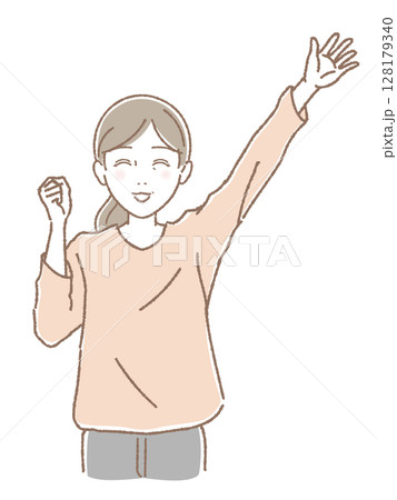 笑顔で手をふる中高年女性 128179340