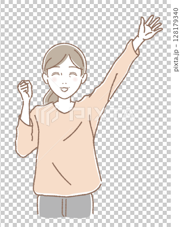 笑顔で手をふる中高年女性 128179340