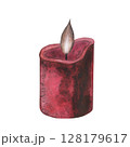 Witch's magical red wax candle with dark flame isolated on white background. Watercolor hand drawn dark fantasy sketch illustration. Art design mystical halloween witch decoration greeting card 128179617