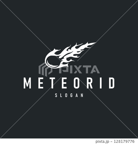 outer space concept with meteorite logo, space rock as asteroid simple silhouette vintage symbol illustration brand or business product and design template 128179776