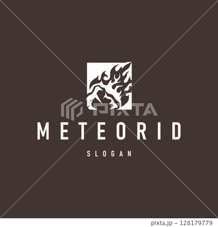 outer space concept with meteorite logo, space rock as asteroid simple silhouette vintage symbol illustration brand or business product and design template 128179779