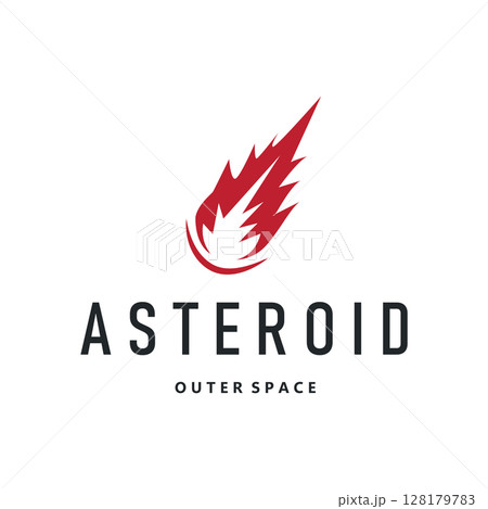 outer space concept with meteorite logo, space rock as asteroid simple silhouette vintage symbol illustration brand or business product and design template 128179783