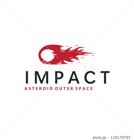 outer space concept with meteorite logo, space rock as asteroid simple silhouette vintage symbol illustration brand or business product and design template 128179785