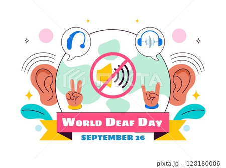 World Day of the Deaf Vector Illustration on September 26 to Raise Awareness About Hearing Loss Prevention and Ear Treatment in a Flat Background 128180006