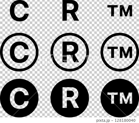 Copyright, registration and trademark icons, illustrations and symbols 128180040