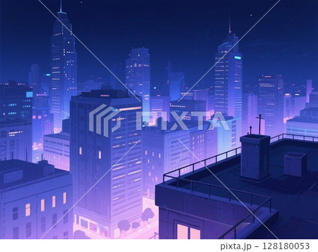 イラスト素材：都市の夜景 128180053