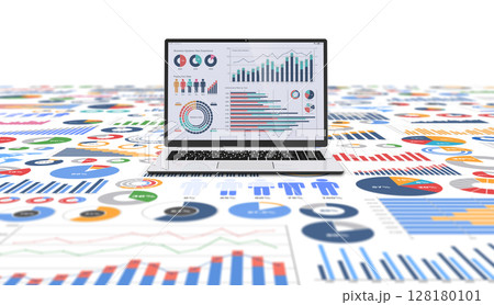 ビジネスチャートとノートパソコン 128180101