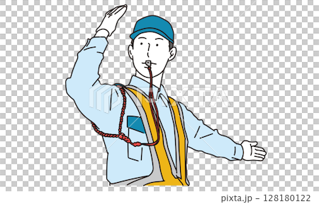 交通整理をする交通誘導員の男性イラスト 128180122