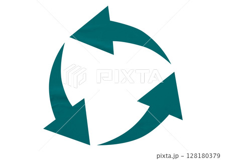 Green recycle symbol paper isolated on transparent background Green recycle symbol paper isolated on transparent background 128180379