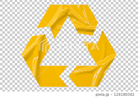 Yellow recycle symbol paper isolated on transparent background 128180382
