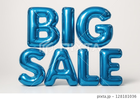 Vibrant blue metallic balloon letters forming the words BIG SALE for advertising Vibrant blue metallic balloon letters forming the words BIG SALE for advertising 128181036