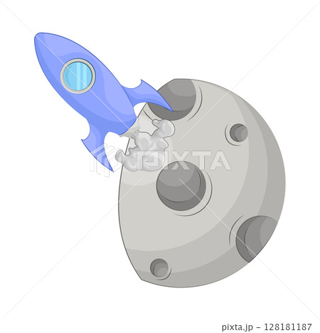 Illustration of Moon with rocket 128181187