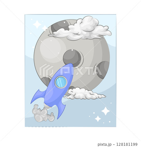 Illustration of Moon with rocket 128181199
