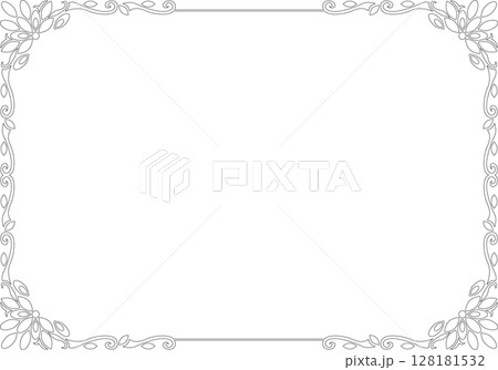 ビンテージカリグラフィ風フレーム素材145＜飾り罫・飾り枠・モノクロの線画＞ 128181532
