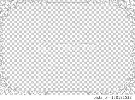 ビンテージカリグラフィ風フレーム素材145＜飾り罫・飾り枠・モノクロの線画＞ 128181532