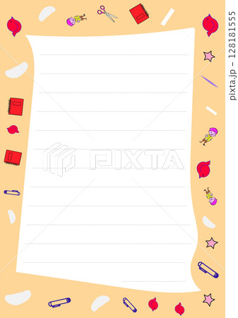 Cute Peach Background with Lined Paper and School Supplies for Note Taking and Stationery Designs 128181555