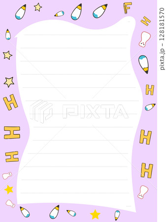 Cute Lavender Notepaper Template with Stars and Pencils Perfect for Journaling or School Projects 128181570
