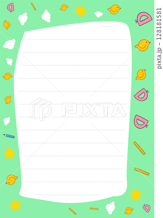 Cute Green Lined Paper Template with Birds Stars and Clouds Perfect for Notes or Kids Drawings Cute Green Lined Paper Template with Birds Stars and Clouds Perfect for Notes or Kids Drawings 128181581