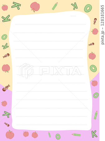 Cute Printable Lined Paper Perfect for Notes Letters or Drawings Featuring Apples Pencils and Letters 128181665