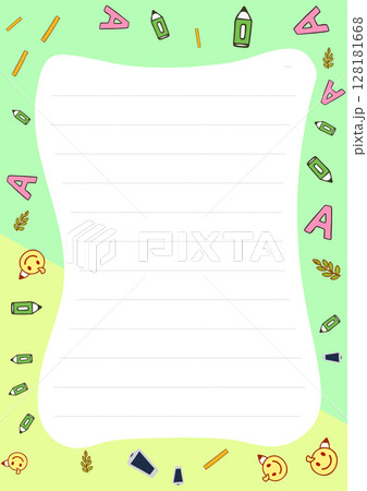 Cute pastel stationery template perfect for notes, letters, or journaling with playful pencils and letters design. Cute pastel stationery template perfect for notes, letters, or journaling with playful pencils and letters design. 128181668