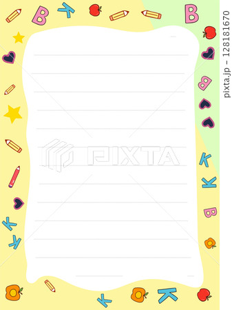 Cute Back to School Lined Paper Template with Apples Pencils and Letters Perfect for Students Notes and Drawings 128181670