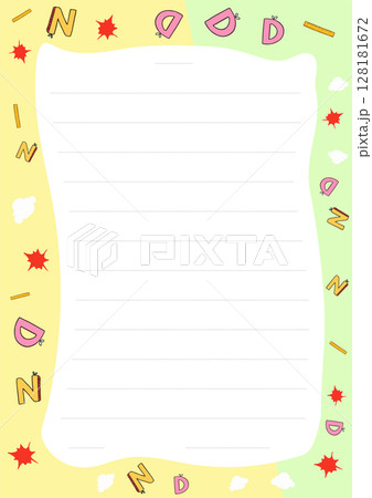 Cute pastel stationery paper design featuring alphabet letters and playful doodles perfect for notes journaling or kids crafting projects 128181672