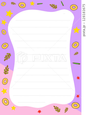 Cute Pink Purple Stationery Paper Template with Stars Leaves and Rings Design Perfect for Notes or Letters Cute Pink Purple Stationery Paper Template with Stars Leaves and Rings Design Perfect for Notes or Letters 128181675