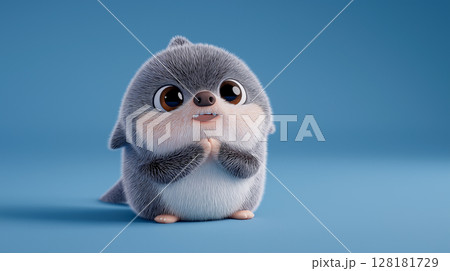 Cute shark character on a vibrant blue background 128181729