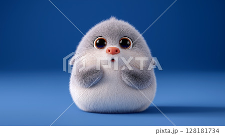 Cute shark character sits on a vibrant blue background 128181734