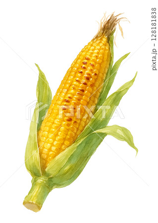 水彩イラスト　香ばしい焼きとうもろこし 128181838