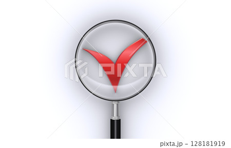 チェックマークを虫メガネで確認する 128181919