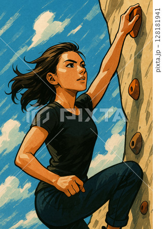 自分の限界に挑戦するクライミング中のかっこいい女性 自分の限界に挑戦するクライミング中のかっこいい女性 128181941