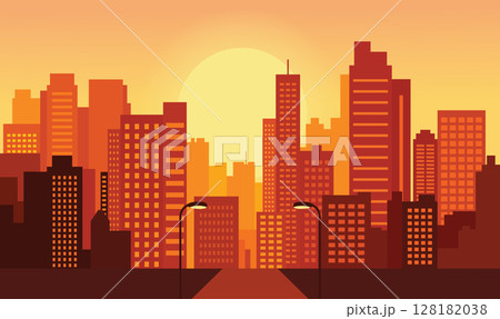 City Buildings Stand Still as Soft Evening Light Quietly Across the Urban Landscape City Buildings Stand Still as Soft Evening Light Quietly Across the Urban Landscape 128182038
