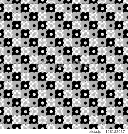 可愛的花朵背景材質磁磚紋理樣本相容於白色黑色灰色單色 128182087