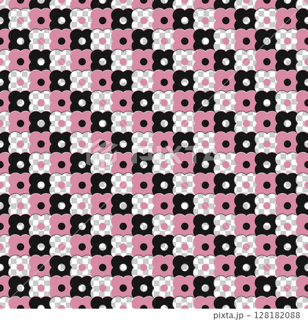 可愛的花朵背景材質瓷磚紋理Swatch兼容白色黑色粉紅色 128182088