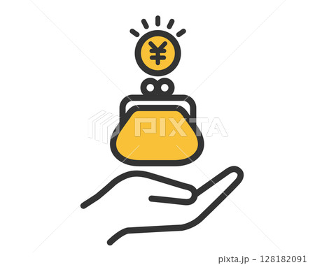 手のひらと財布と円マークのコイン|お金・貯金・支払いのベクター素材 手のひらと財布と円マークのコイン|お金・貯金・支払いのベクター素材 128182091