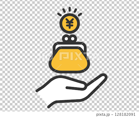 手のひらと財布と円マークのコイン|お金・貯金・支払いのベクター素材 手のひらと財布と円マークのコイン|お金・貯金・支払いのベクター素材 128182091