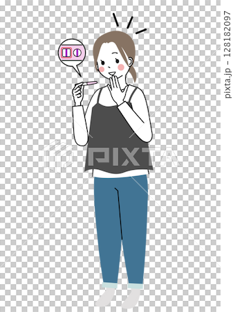 A woman is happy to find out she is pregnant with a pregnancy test 128182097