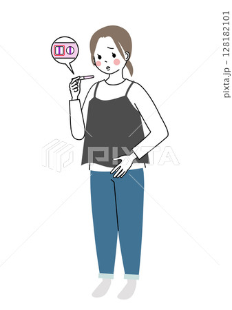 妊娠がわかって困った顔をしている女性 妊娠がわかって困った顔をしている女性 128182101