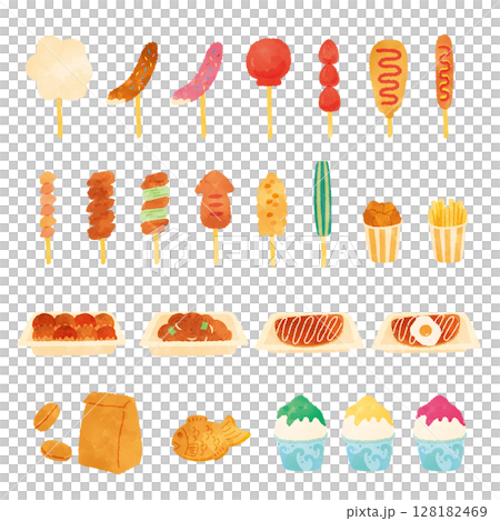 街頭美食水彩插圖 128182469