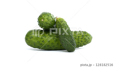 Fresh Green Cucumbers Isolated on a Clean White Background Fresh Green Cucumbers Isolated on a Clean White Background 128182516