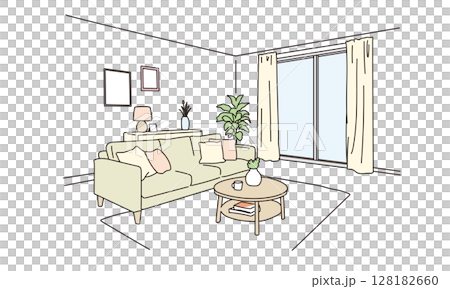 簡約時尚的客廳線描插畫 128182660