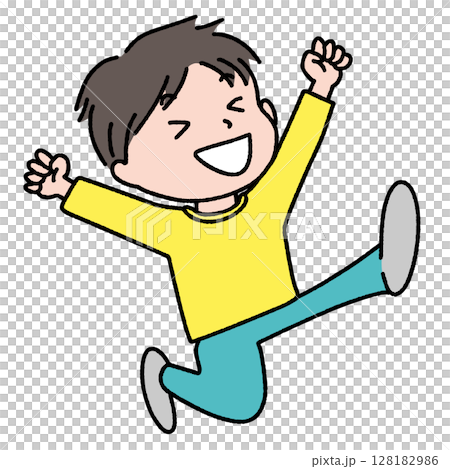 Illustration of a young man jumping in joy 128182986