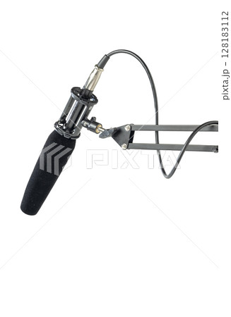 Studio microphone for podcasting or streaming on a boom arm with a white background 128183112