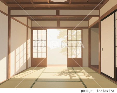 イラスト素材：光が差し込む和室 128183178