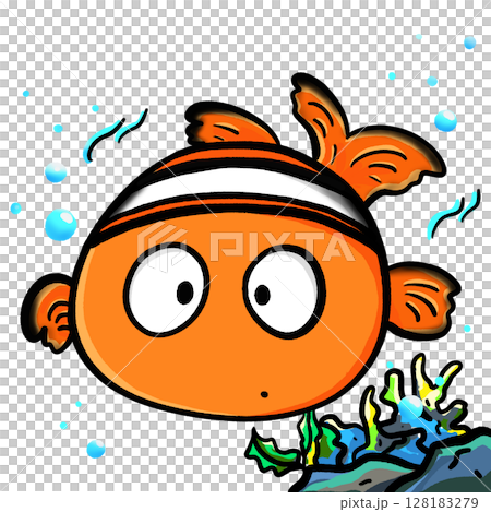 Cute clownfish near coral cartoon illustration Cute clownfish near coral cartoon illustration 128183279